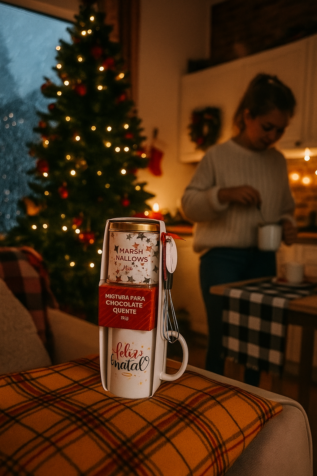 Kit de Natal – Caneca Chocolate Quente com Marshmallows e Batedor