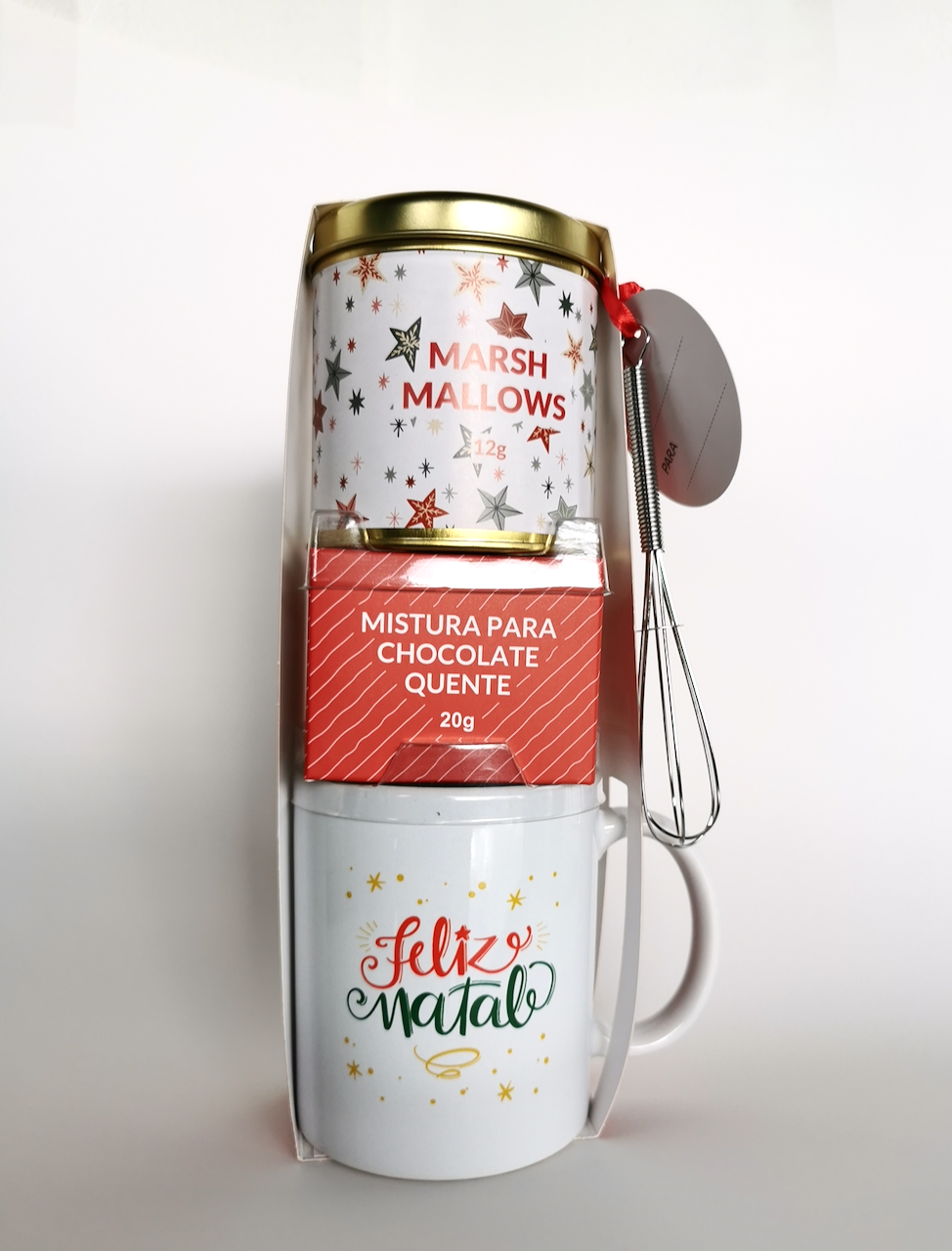 Kit de Natal – Caneca Chocolate Quente com Marshmallows e Batedor