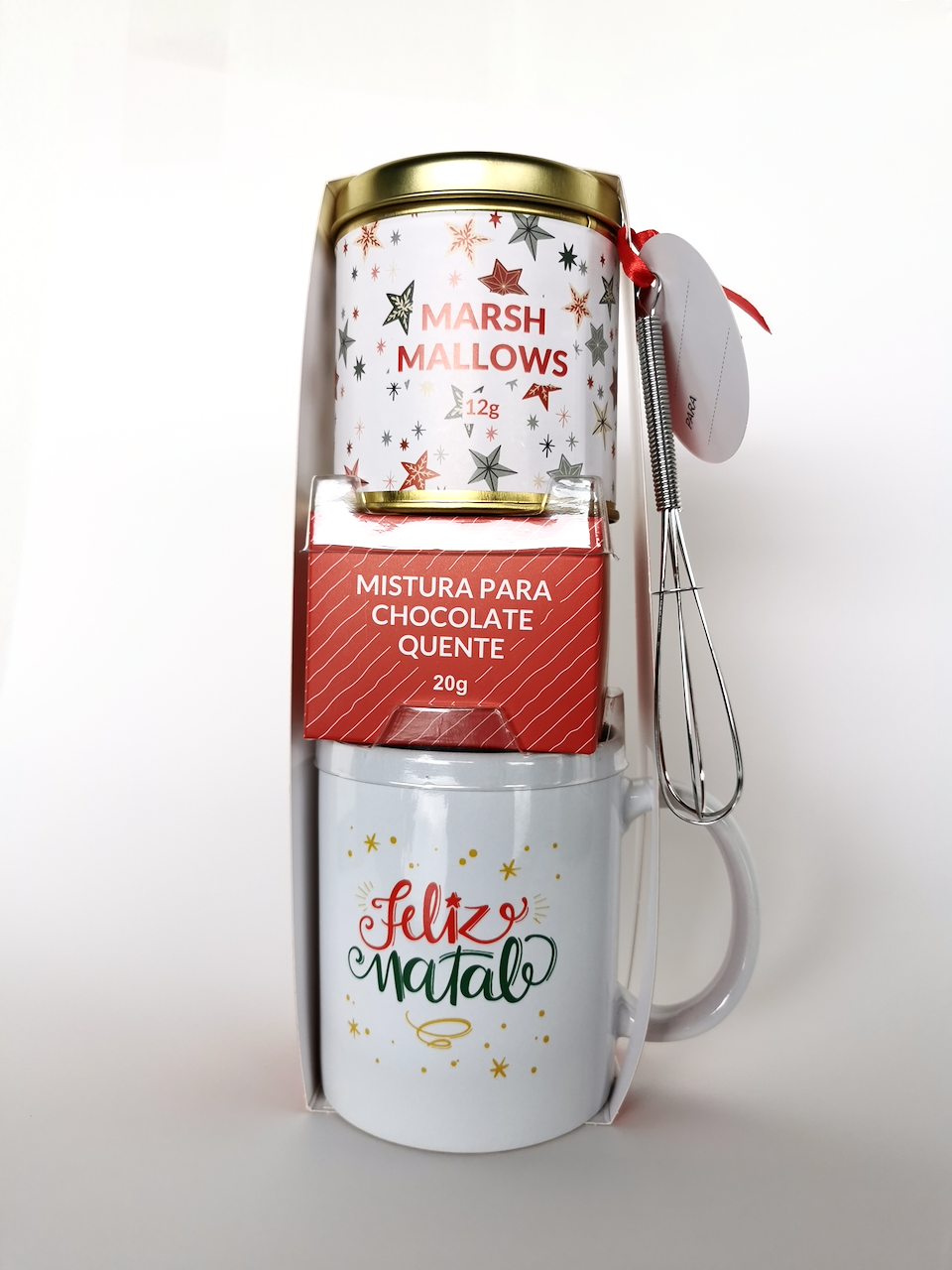 Kit de Natal – Caneca Chocolate Quente com Marshmallows e Batedor