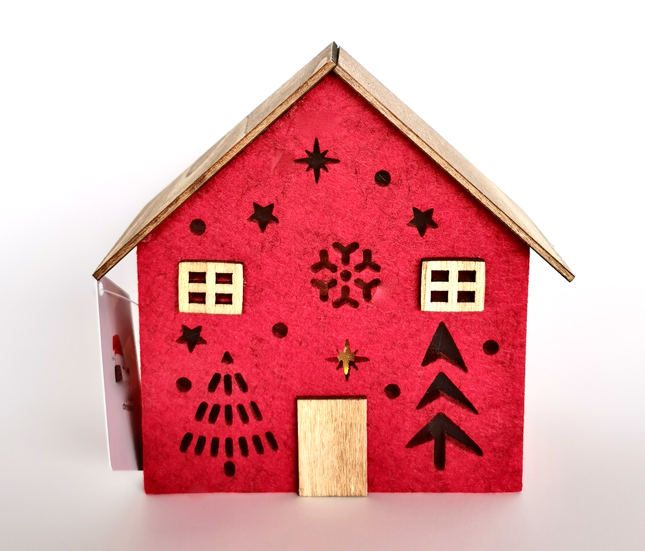 Casinha de Natal em Madeira e Feltro com Luz LED Quente