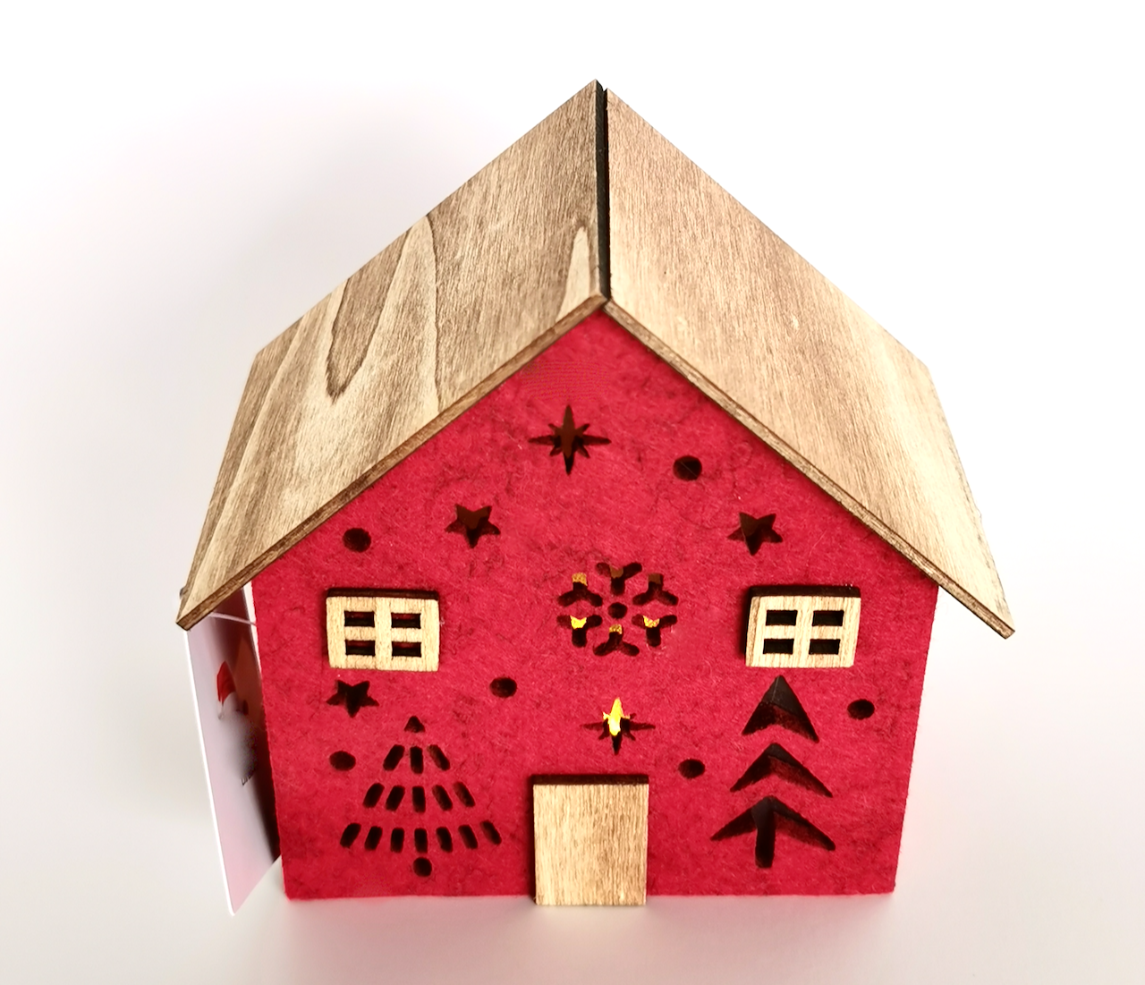 Casinha de Natal em Madeira e Feltro com Luz LED Quente