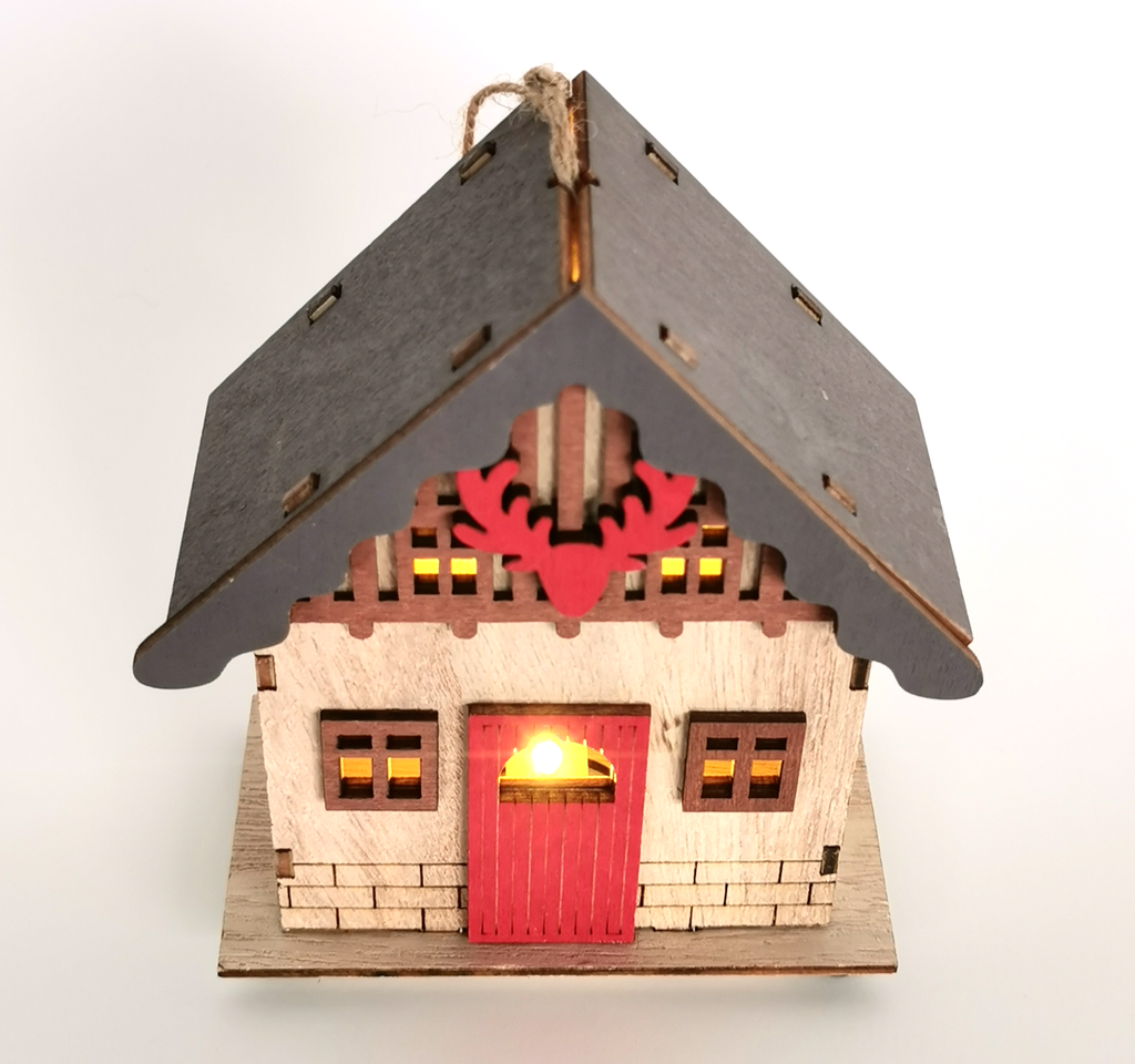 Casinha de Natal em Madeira com Luz LED Quente
