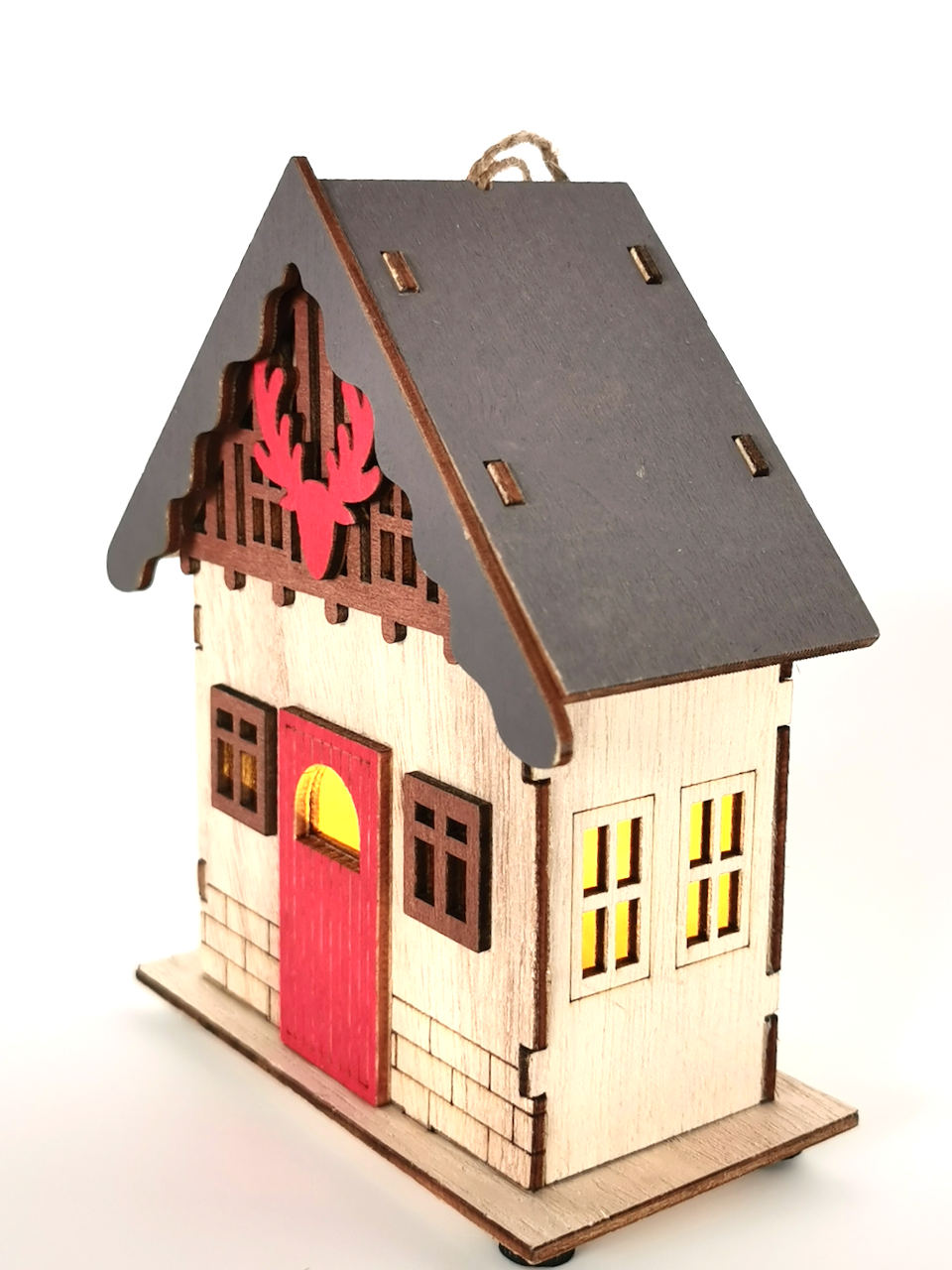 Casinha de Natal em Madeira com Luz LED Quente