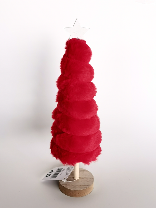 Árvore de Natal Decorativa em Pêlo com Base em Madeira