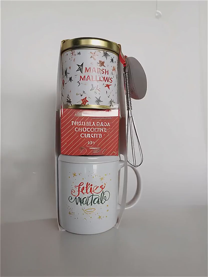Kit de Natal – Caneca Chocolate Quente com Marshmallows e Batedor